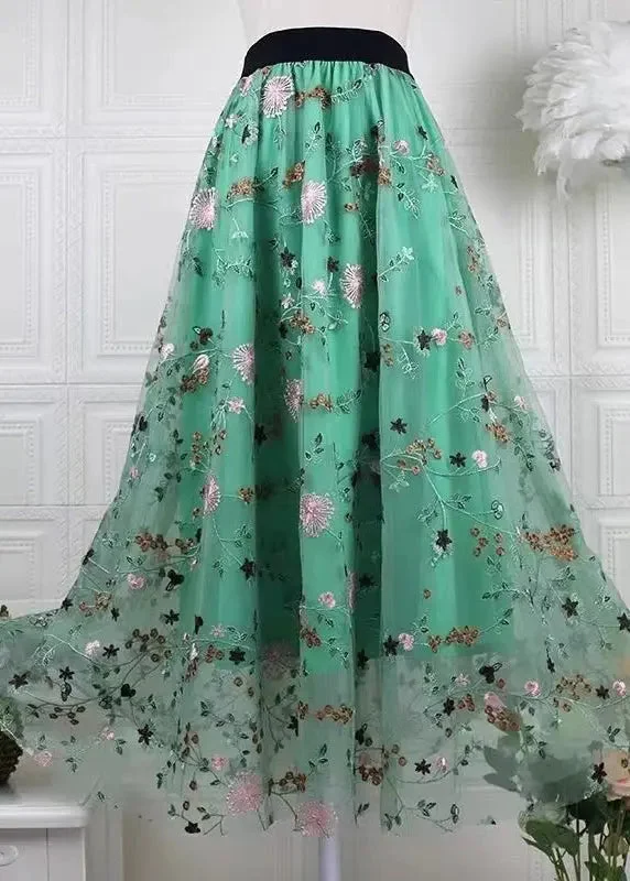 The Best Prices Handmade Green Embroidered Elastic Waist Tulle Skirts Spring HA1014 The Best Prices Handmade Green Embroidered Elastic Waist Tulle Skirts Spring HA1014