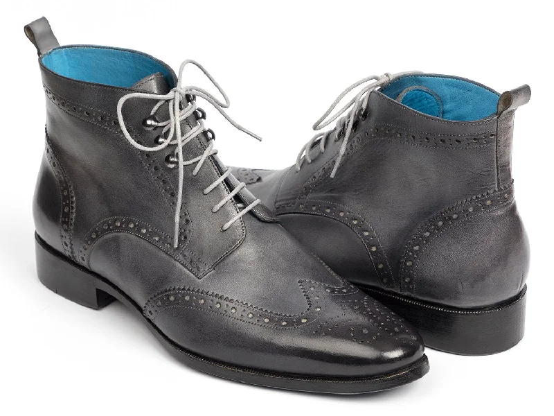 Mega Deal Paul Parkman Wingtip Ankle Boots Gray Hand-Painted (ID#777-GRAY)