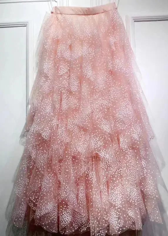 Quick Sale Style Pink Asymmetrical Wrinkled Elastic Waist Tulle Skirts Spring HA1061 Quick Sale Style Pink Asymmetrical Wrinkled Elastic Waist Tulle Skirts Spring HA1061