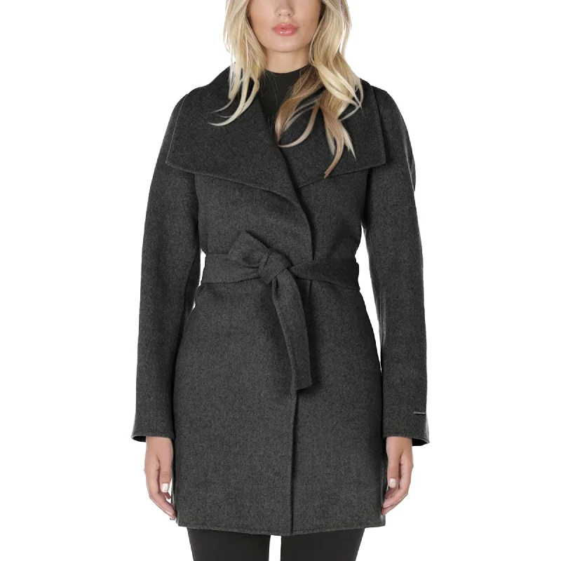 TAHARI Women's Wool Wrap Coat with Tie Belt Deep Charcoal Belted Jacket