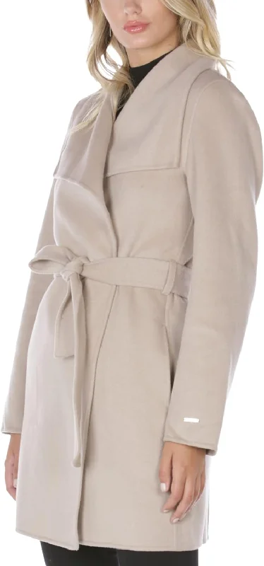 TAHARI Women's Wool Wrap Coat with Tie Belt, Soft Almond, Large