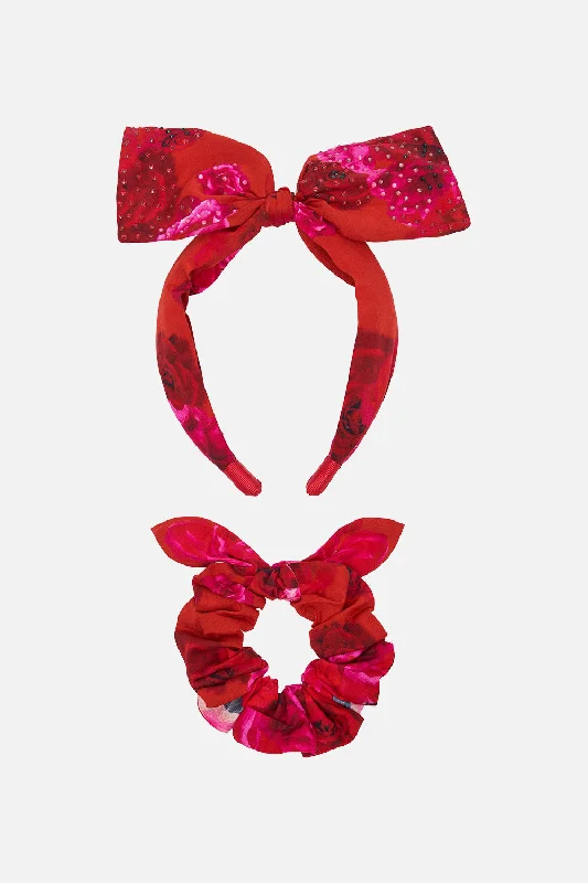 KIDS BOW HEADBAND AND SCRUNCHIE SET ITALIAN ROSA