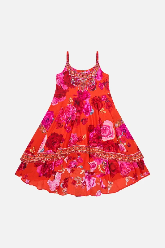 KIDS' ROUND NECK TIERED DRESS 12-14 ITALIAN ROSA