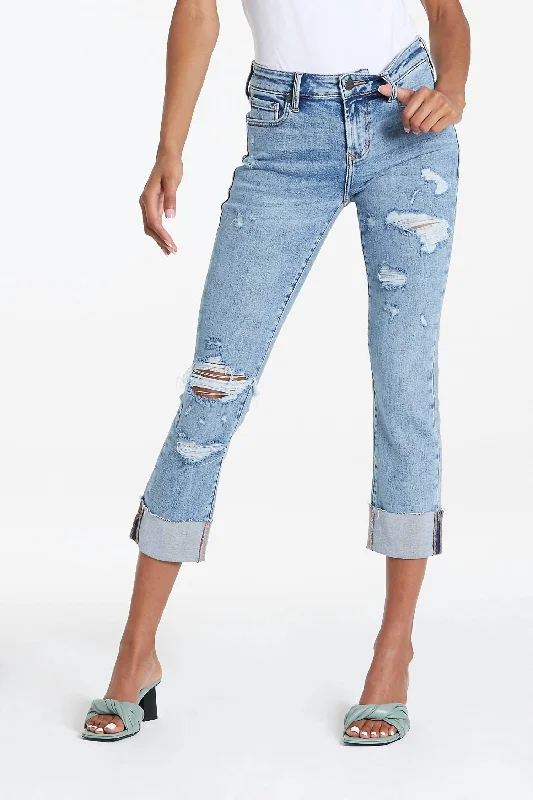 Blaire High Rise Cuffed Slim Straight Jean In Glass Beach