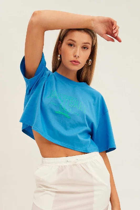 Blue Monterey Crew Short Sleeve Crop Graphic T-Shirt