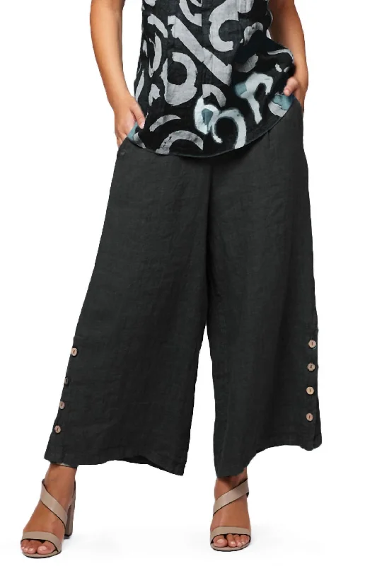 Button Wide Leg Pant In Black