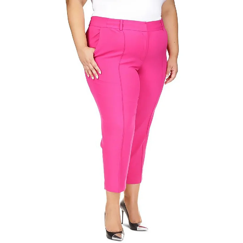 Plus Womens Pleated Office Cropped Pants