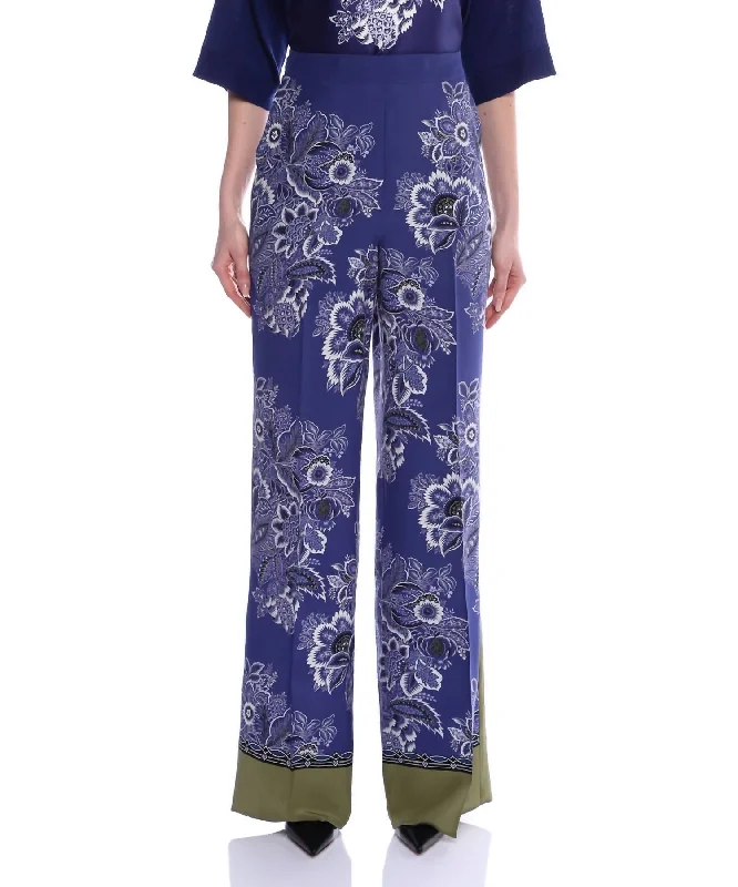 Printed Silk Trouser In Blue