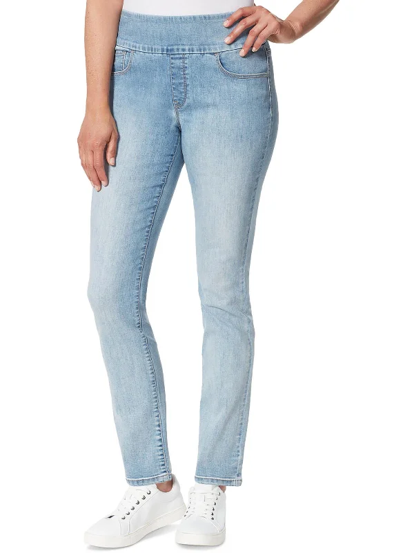 Womens High Rise Pull On Straight Leg Jeans