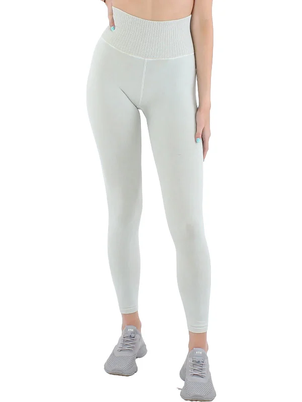 Womens Ribbed Trim Solid Leggings