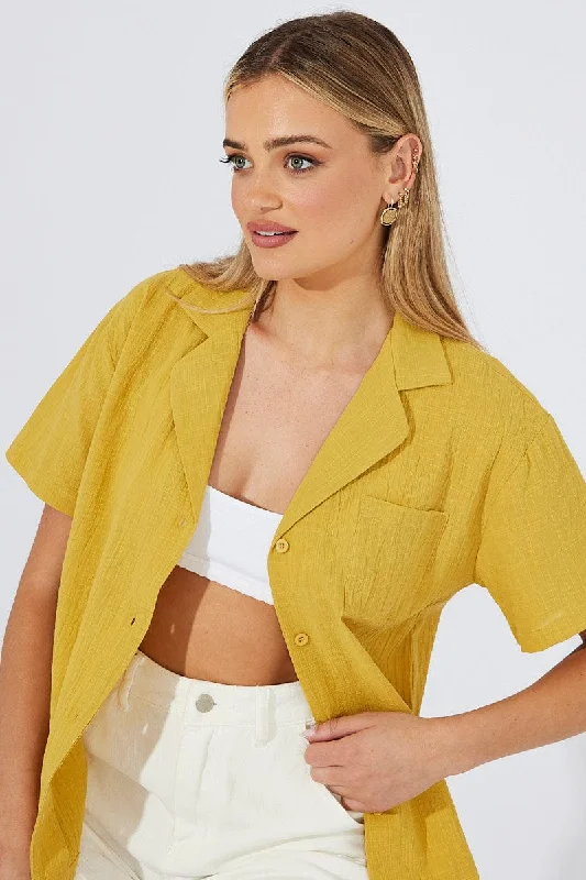 Yellow Shirt Short Sleeve Collared Neck