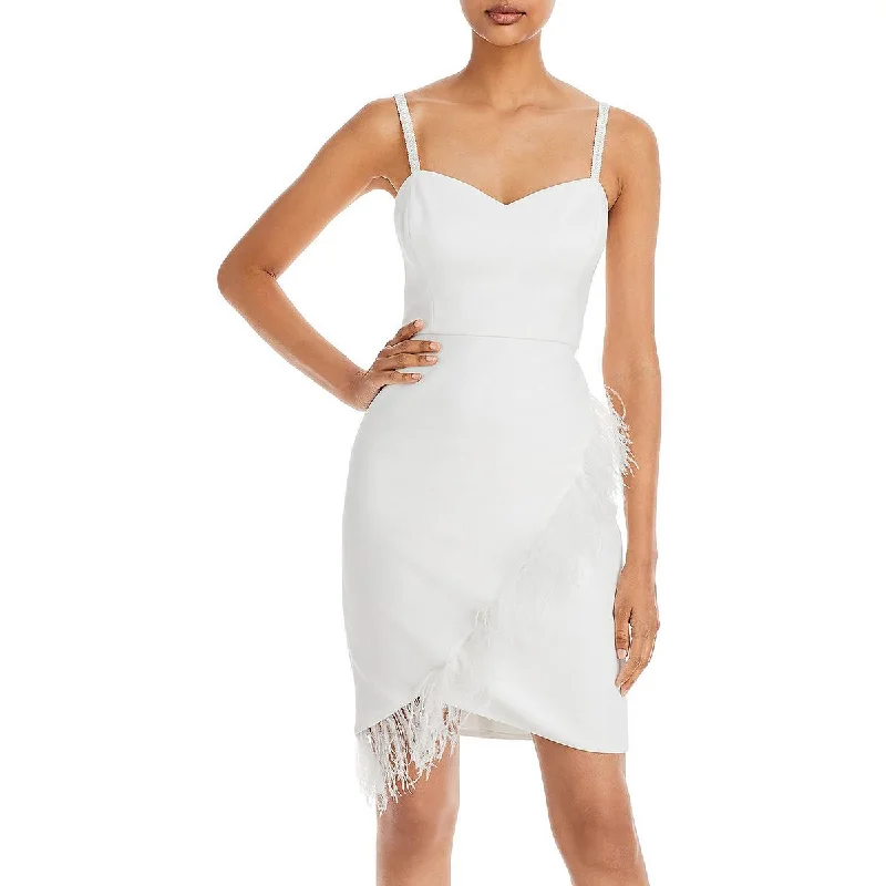 Aqua Womens Faux Feather Trim  Cocktail and Party Dress