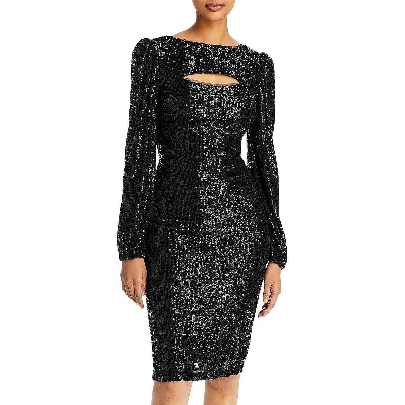 Aqua Womens Sequined Cut-Out Cocktail and Party Dress