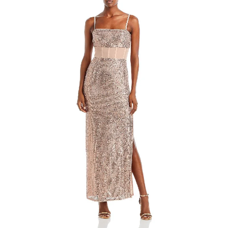 BCBGMAXAZRIA Womens Sequined Long Evening Dress