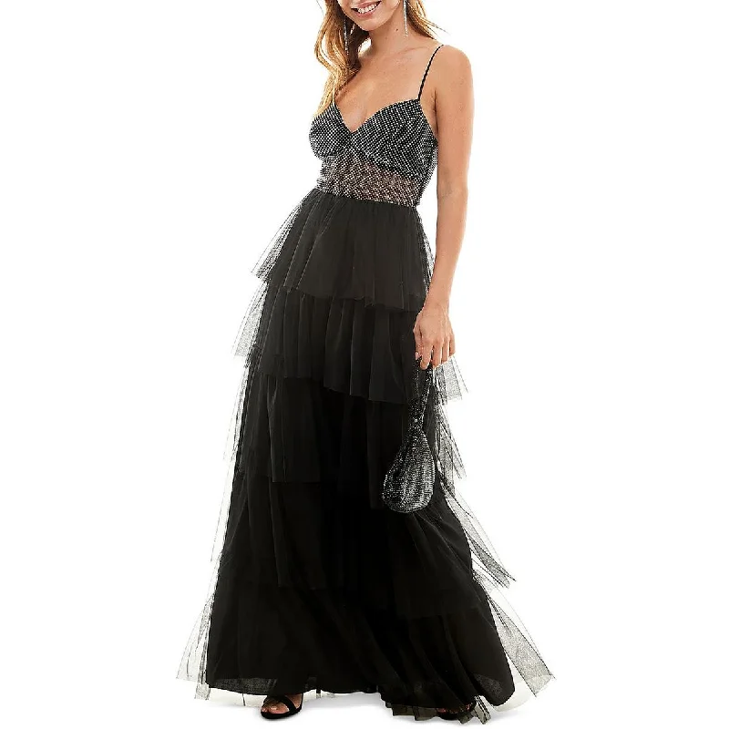 City Studios Womens Juniors Embellished Tiered Evening Dress