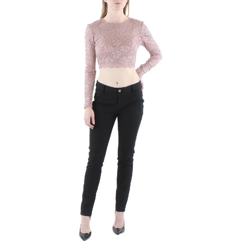 City Studios Womens Juniors Lace Glitter Cropped