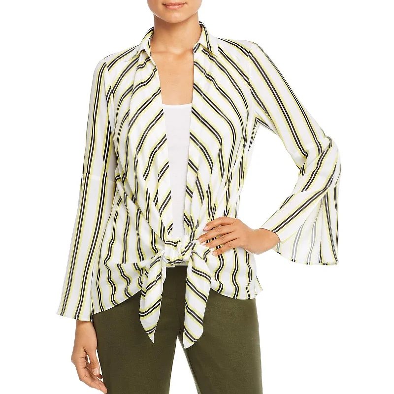 Kenneth Cole New York Womens Striped Tie Front Blouse