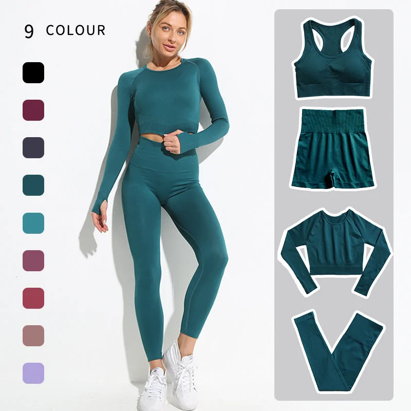 Seamless Yoga Suit Sports Knitted Four-piece Yoga Suit