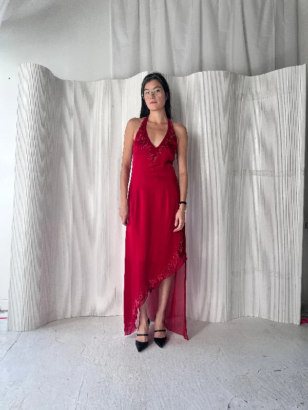 Silk Garnet Halter Gown