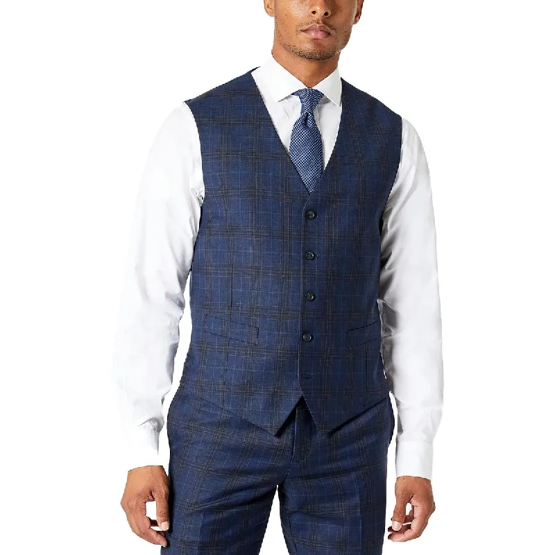 Tallia Mens Wool Blend Plaid Suit Vest