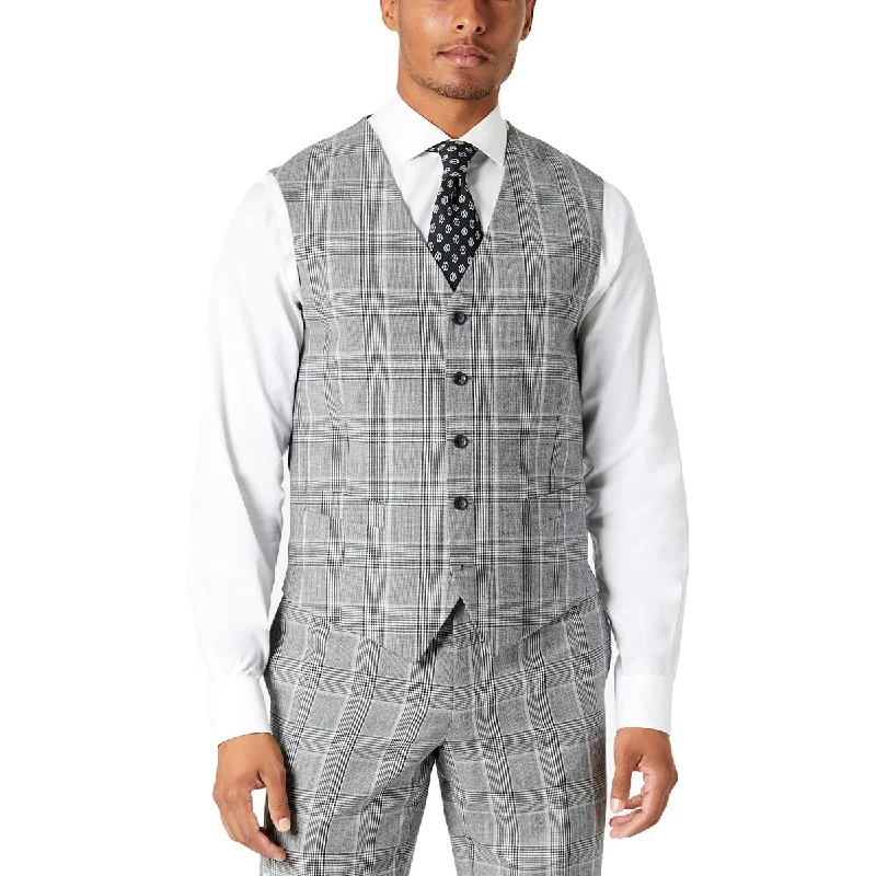 Tallia Mens Plaid Slim Suit Vest